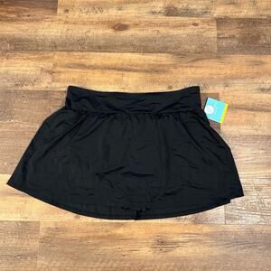 NWT Bal Harbour Swim Bottom Womens Plus 2X Black Skirted Skort UPF 50+ MSRP $36